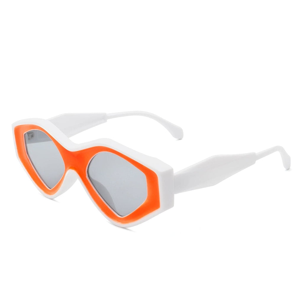 Cramilo Eyewear Sunglasses White/Orange Rosedawn - Futuristic Square Retro Chunky Irregular Geometric Sunglasses