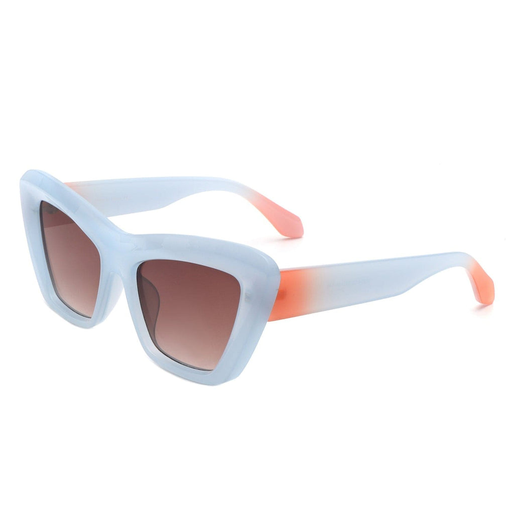 Cramilo Eyewear Sunglasses White/Orange Zephyrine - Square Flat Top Retro Fashion Tinted Women Cat Eye Sunglasses