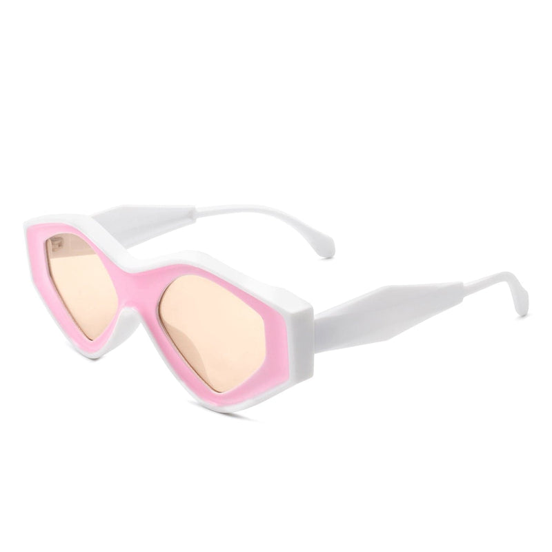 Cramilo Eyewear Sunglasses White/Pink Rosedawn - Futuristic Square Retro Chunky Irregular Geometric Sunglasses