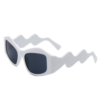 Cramilo Eyewear Sunglasses White Shimmerz - Square Oversize Irregular Wavy Temple Design Fashion Sunglasses