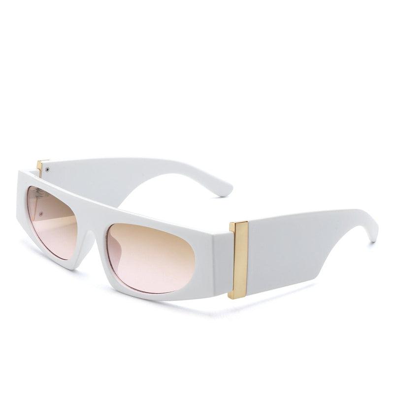 Cramilo Eyewear Sunglasses White Starisle - Rectangle Chic Oval Lens Chunky Slim Fashion Sunglasses