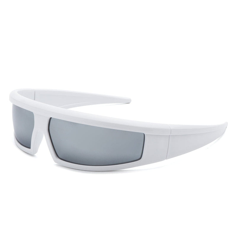 Cramilo Eyewear Sunglasses White Starwise - Rectangle Y2K Futuristic Sports Flat Top Wrap Around Sunglasses