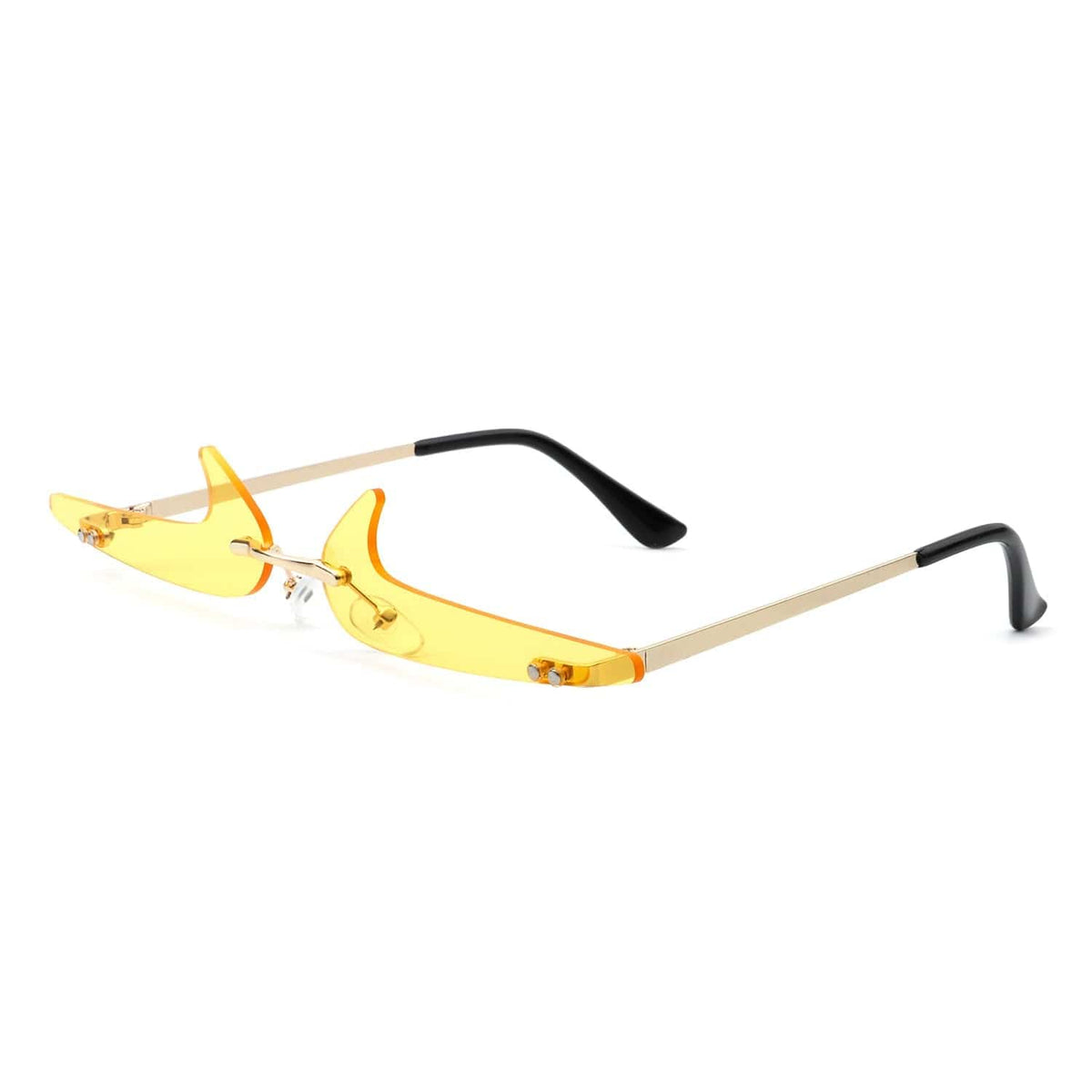 Cramilo Eyewear Sunglasses Yellow Amberlyn - Rimless Decorative Narrow Tinted Checkmark Shape Slim Glasses