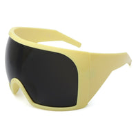Cramilo Eyewear Sunglasses Yellow Brynn - Oversize Square Wrap Around Curved Shield Sunglasses