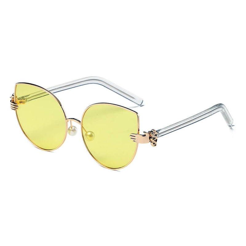 Cramilo Eyewear Sunglasses Yellow CENTRALIA | Women Metal Frame Cat Eye Hands Classic Sunglasses