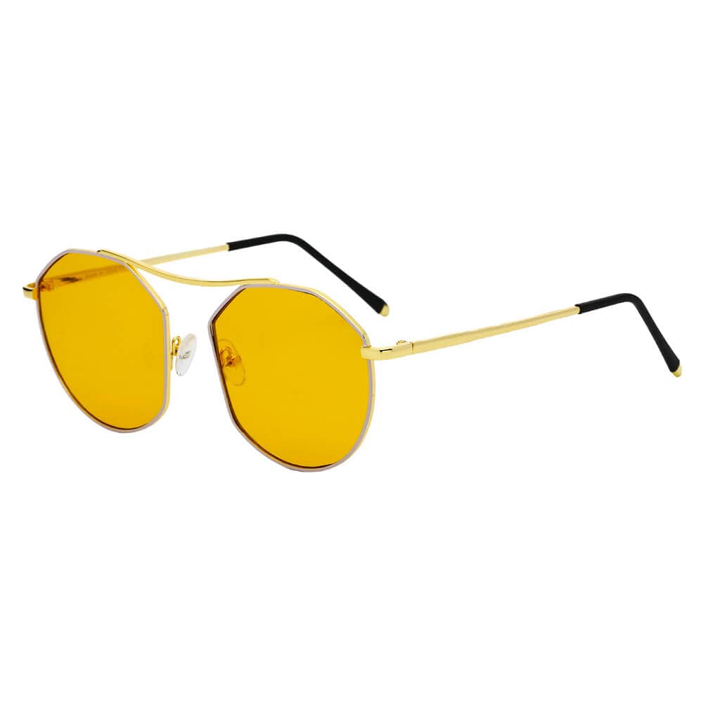 Cramilo Eyewear Sunglasses Yellow CHOCTAW - Round Tinted Geometric Brow-Bar Fashion Sunglasses
