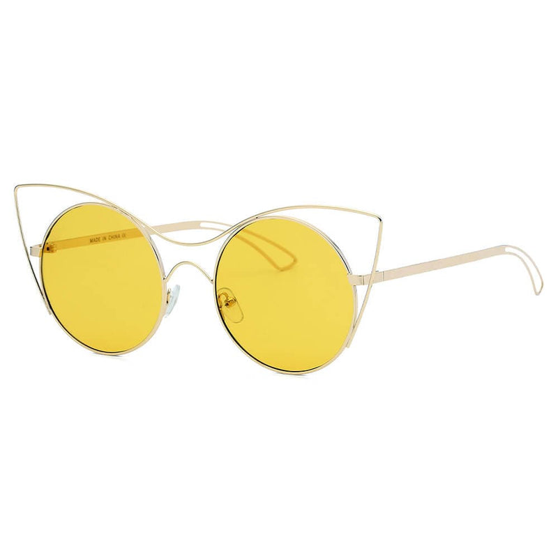 Cramilo Eyewear Sunglasses Yellow GERING | Women Round High Pointed Cat Eye Sunglasses