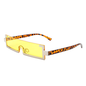 Cramilo Eyewear Sunglasses Yellow Kelestra - Retro Rectangular Narrow Semi Rimless Vintage Slim Fashion Sunglasses