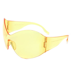 Cramilo Eyewear Sunglasses Yellow Oriel - Women Fashion Rimless Oversized Shield Wraparound Sunglasses