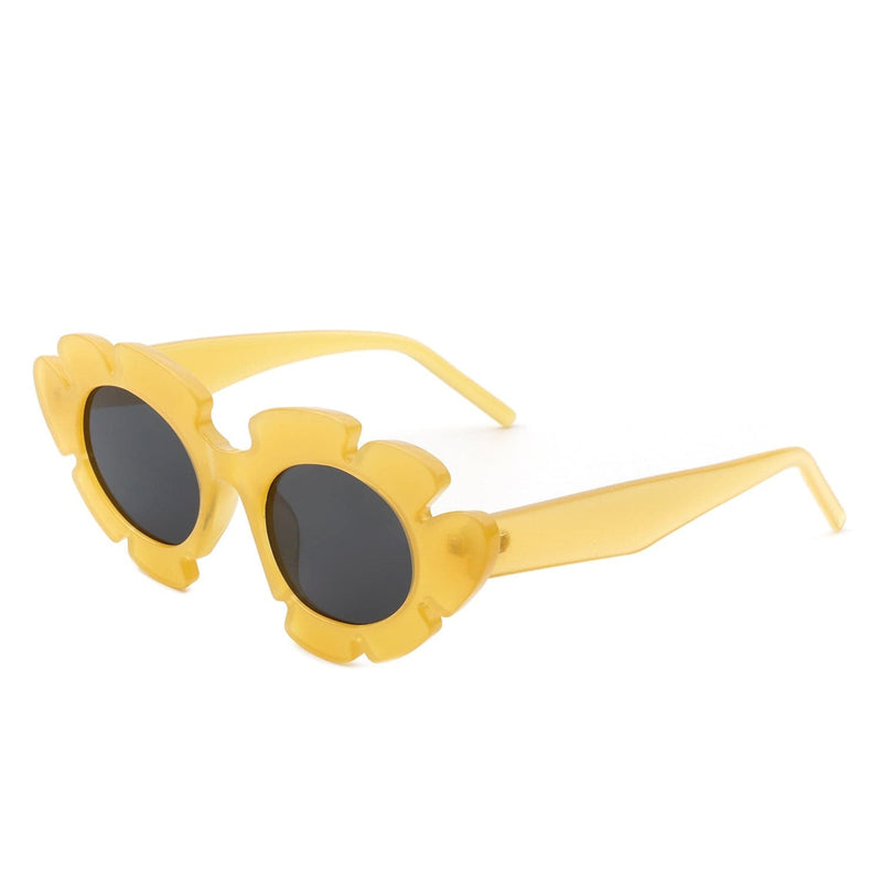 Cramilo Eyewear Sunglasses Yellow Pixielan - Women Irregular Round Cut-Out Cat Eye Flower Design Fashion Sunglasses