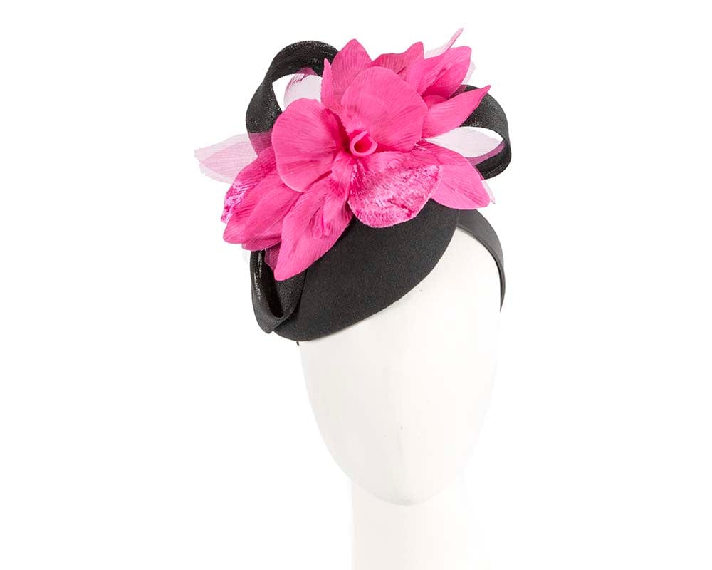 Cupids Millinery Women's Hat Black/Fuchsia Tall black & fuchsia winter racing pillbox fascinator by Fillies Collection