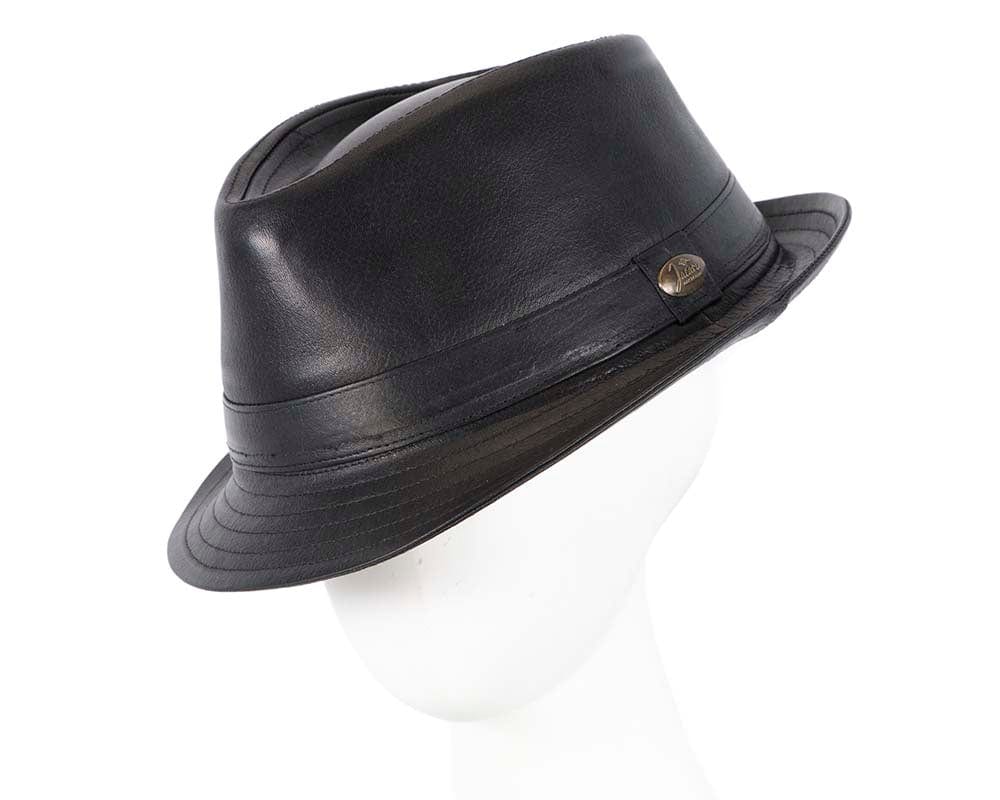 Cupids Millinery Women's Hat Black Kangaroo Leather Trilby Short Brim Fedora Hat