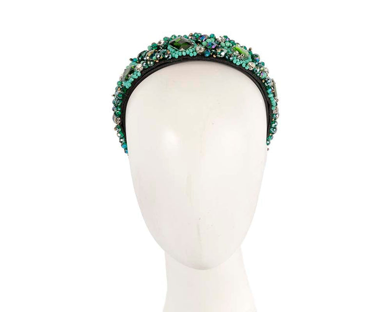 Cupids Millinery Women's Hat Green Crystal covered fascinator headband by Cupids Millinery