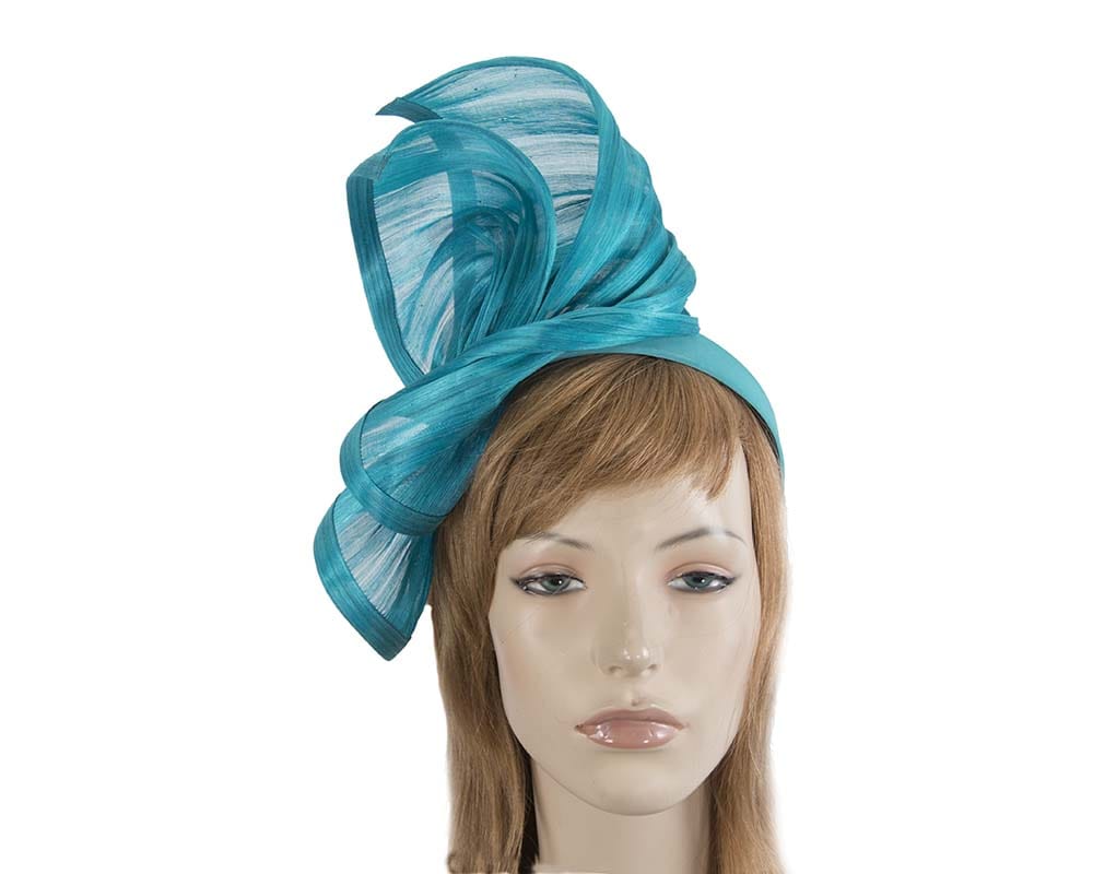 Cupids Millinery Women's Hat Turquoise Bespoke aqua silk abaca racing fascinator by Fillies Collection