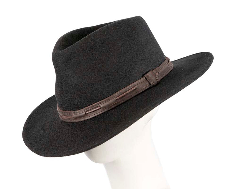 Cupids Millinery Women's Hat Unisex Black Fedora Felt Wide Brim Hat