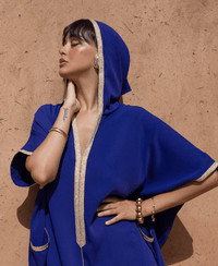 D'Ici Et D'Ailleurs Women's Kaftan Blue / OS Moroccan Dress - Oversized Crêpe Hooded Jalabiya in Blue