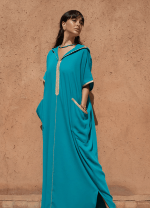 D'Ici Et D'Ailleurs Women's Kaftan Clear Blue / OS Moroccan Dress - Oversized Crêpe Hooded Jalabiya in Clear Blue