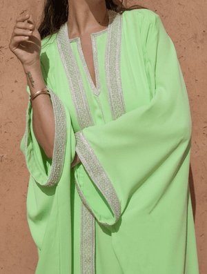 D'Ici Et D'Ailleurs Women's Kaftan Light Green / OS Moroccan Dress - 2 Pieces Crepe Co-ord in Light Green