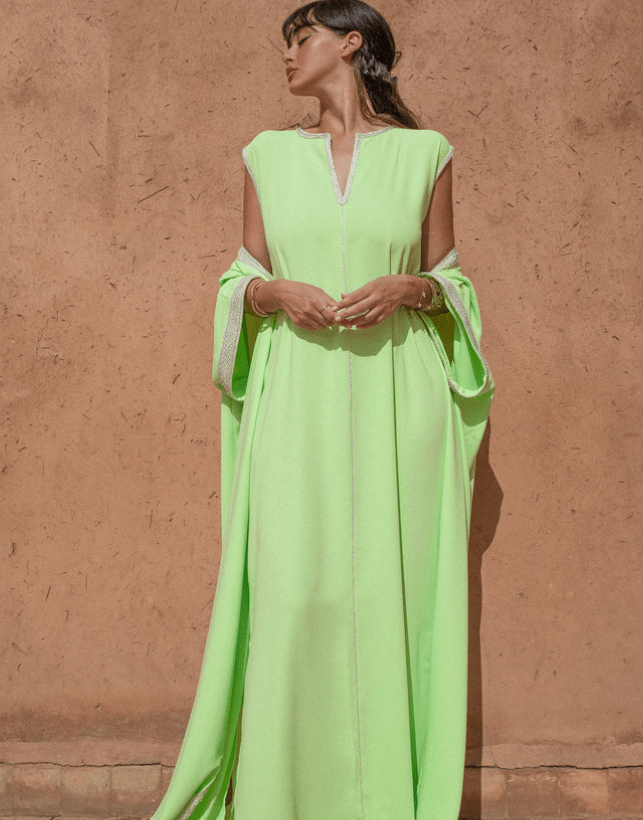D'Ici Et D'Ailleurs Women's Kaftan Light Green / OS Moroccan Dress - 2 Pieces Crepe Co-ord in Light Green