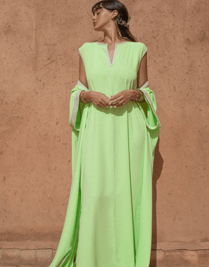 D'Ici Et D'Ailleurs Women's Kaftan Light Green / OS Moroccan Dress - 2 Pieces Crepe Co-ord in Light Green