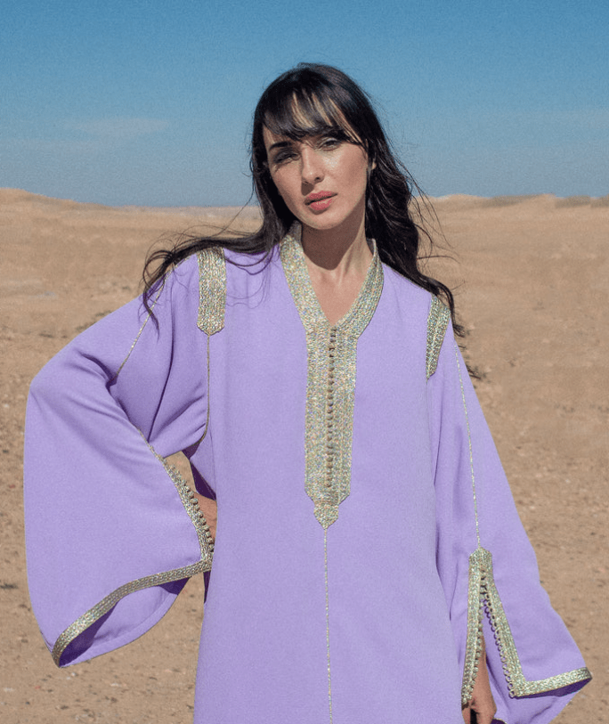 D'Ici Et D'Ailleurs Women's Kaftan OS / Purple Moroccan Dress - Crepe Kaftan Dress in Purple