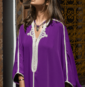 D'Ici Et D'Ailleurs Women's Kaftan OS / Purple Moroccan Dress - Oversized Crepe Kaftan in Purple