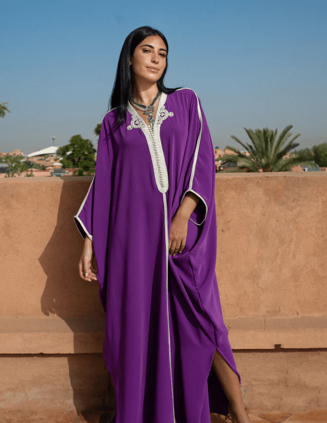 D'Ici Et D'Ailleurs Women's Kaftan OS / Purple Moroccan Dress - Oversized Crepe Kaftan in Purple