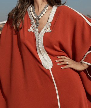 D'Ici Et D'Ailleurs Women's Kaftan OS / Rust Moroccan Dress - Oversized Crepe Kaftan in Teracotta