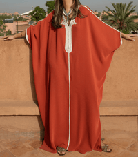 D'Ici Et D'Ailleurs Women's Kaftan OS / Rust Moroccan Dress - Oversized Crepe Kaftan in Teracotta