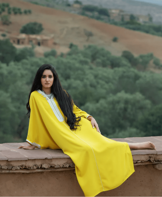 D'Ici Et D'Ailleurs Women's Kaftan OS / Yellow Moroccan Dress - Crepe Oversized Kaftan in Yellow