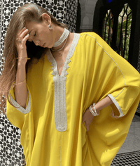 D'Ici Et D'Ailleurs Women's Kaftan OS / Yellow Moroccan Dress - Crepe Oversized Kaftan in Yellow