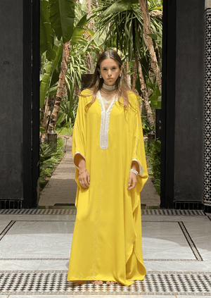 D'Ici Et D'Ailleurs Women's Kaftan OS / Yellow Moroccan Dress - Crepe Oversized Kaftan in Yellow