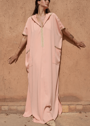 D'Ici Et D'Ailleurs Women's Kaftan Pink / OS Moroccan Dress - Oversized Crêpe Hooded Jalabiya in Pink