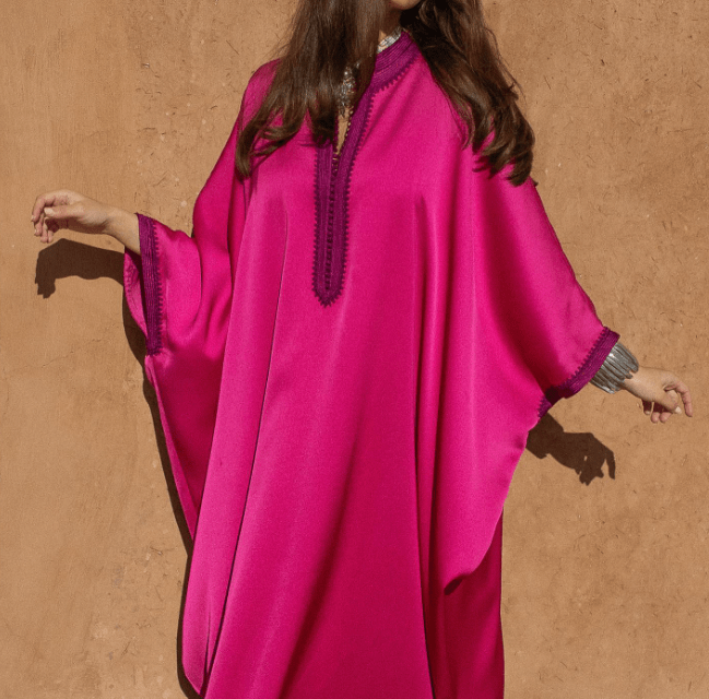 D'Ici Et D'Ailleurs Women's Kaftan Pink / OS Moroccan Dress - Oversized Crepe Kaftan in Pink