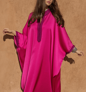 D'Ici Et D'Ailleurs Women's Kaftan Pink / OS Moroccan Dress - Oversized Crepe Kaftan in Pink