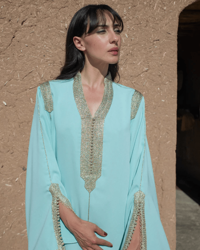 D'Ici Et D'Ailleurs Women's Kaftan Sultan Blue / OS Moroccan Dress - Crepe Kaftan Dress in Sultan Blue