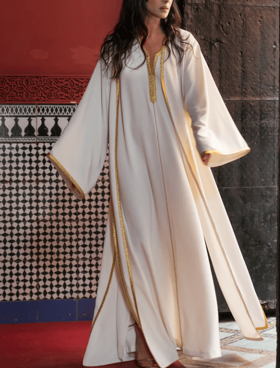 D'Ici Et D'Ailleurs Women's Kaftan White / OS Moroccan Dress - 2 Kaftans Matching Set Co-ord in White