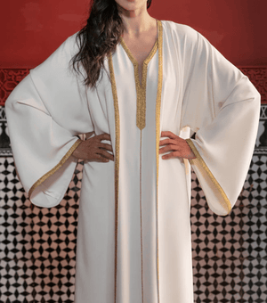 D'Ici Et D'Ailleurs Women's Kaftan White / OS Moroccan Dress - 2 Kaftans Matching Set Co-ord in White