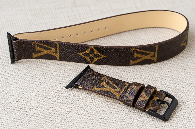 Repurposed Gifts Watch Band Handmade Re-Purposed Double Turn Classic Brown Monogram Band for Apple Watch Series 1-10