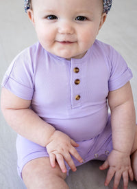 Eclipse Kids Baby & Toddler Bodysuit Henley Short Sleeve Romper - Pastel Lilac