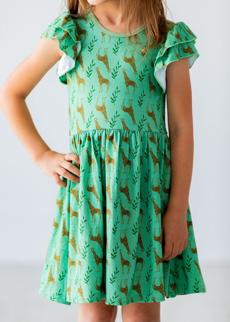 Eclipse Kids Dress Flutter Sleeve Twirl Dress - Giraffes