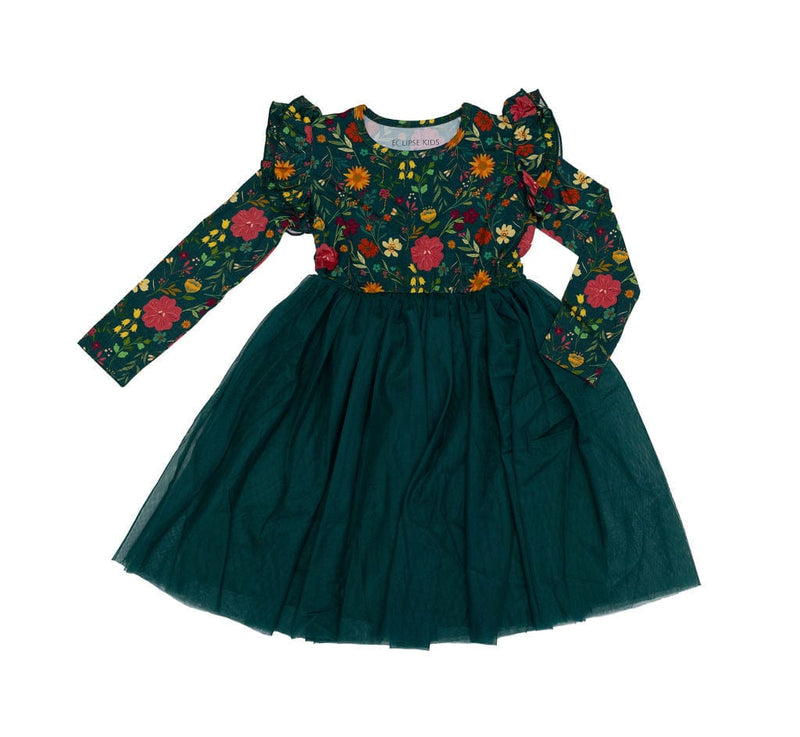 Eclipse Kids Kid's Dress Long Sleeve Tulle Dress - Moody Flowers