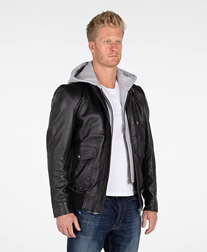 FAD-Forever Altered Destiny Men's Outerwear Fadcloset Men's Lambskin Hooded Leather Bomber Jacket