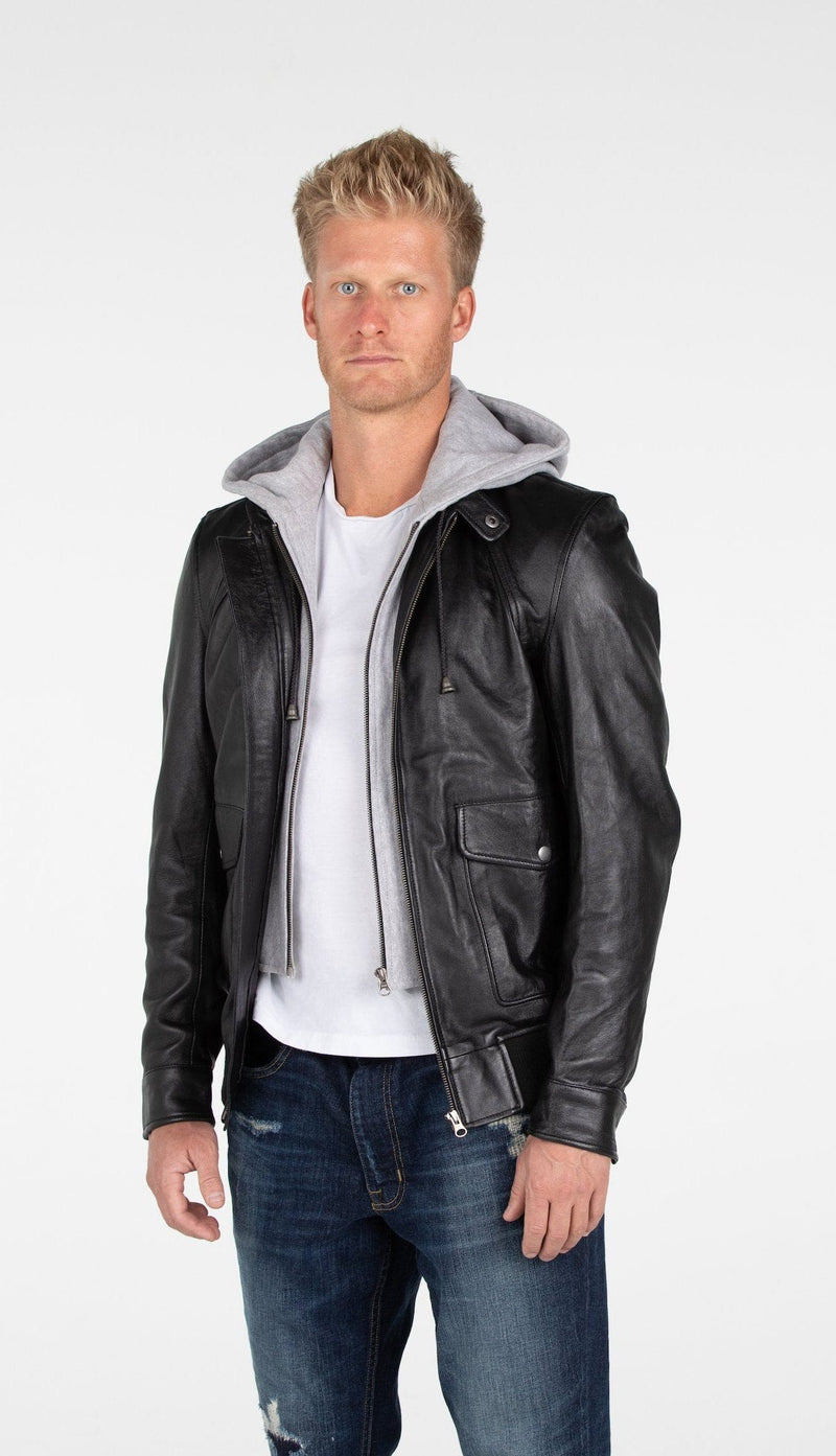 FAD-Forever Altered Destiny Men's Outerwear Fadcloset Men's Lambskin Hooded Leather Bomber Jacket