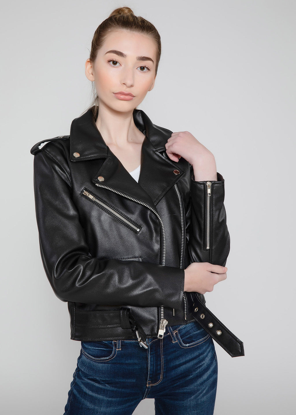 FAD-Forever Altered Destiny Women's Outerwear XS / Black Fadcloset Women's Vegan Moto Style Faux Leather Jacket