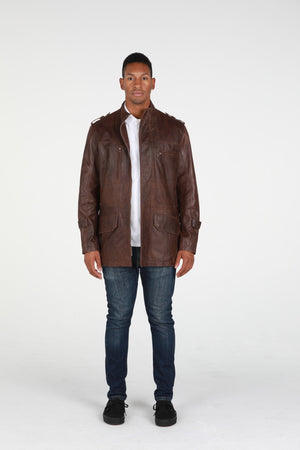 Fadcloset Men's Outerwear Fadcloset Etna Mens 3/4 Length Vintage Leather Coat Antique