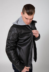 Fadcloset Men's Outerwear Fadcloset Men's Butch Hooded PU Faux Leather Moto Jacket