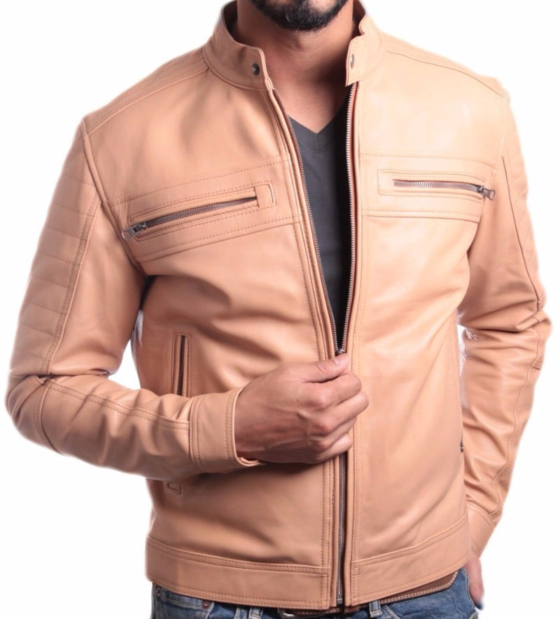 Fadcloset Men's Outerwear Fadcloset Men's Charles Beige Premium Leather Jacket