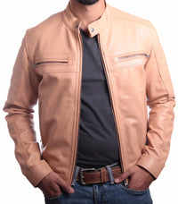 Fadcloset Men's Outerwear Fadcloset Men's Charles Beige Premium Leather Jacket