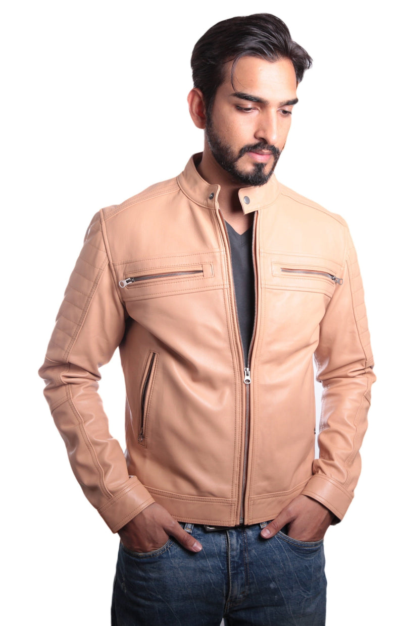 Fadcloset Men's Outerwear Fadcloset Men's Charles Beige Premium Leather Jacket